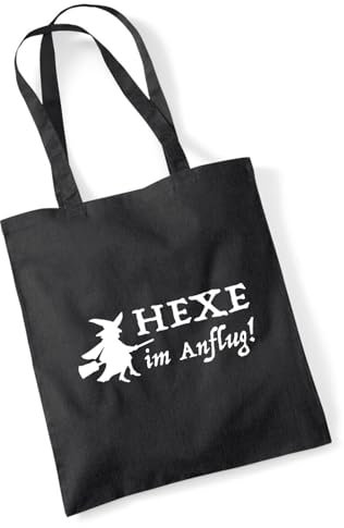 Huuraa Jutebeutel Hexe im Anflug Geschenk 10 Liter Black Baumwolle Hexe Präsent