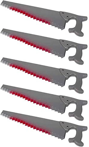 AC – Pack de 5 Sierras sangrientas - Fabricado en plástico - Apto para jóvenes y Adultos - Complemento para Carnaval, Halloween y Celebraciones - 51 cm de Longitud