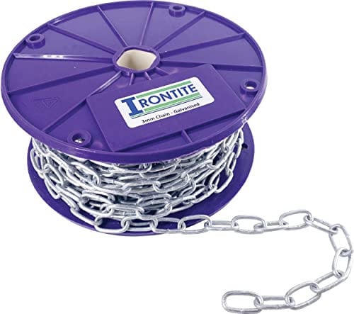 IRONTITE® Heavy Duty 3mm Metal Chain Link 1M - 30M Long, Hot Dipped Galvanised Chain for Long Lasting Weather Protection, Heavy Duty Chain to Suit A Variety of Uses. (2 Metre)