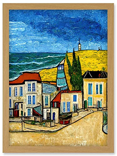 Doppelganger33 LTD Italy Rimini Seaside Town Van Gogh Style Modern Artwork Framed Wall Art Print A4
