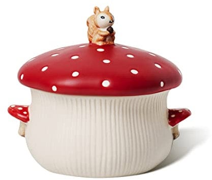 RESVUGA Large Soup Bowl, Double Mushroom Handle & Mushroom Lid - Safety Matt Ceramics 1000ML Noodles Bowls, Use for Stew, Salad, Porridge & More.