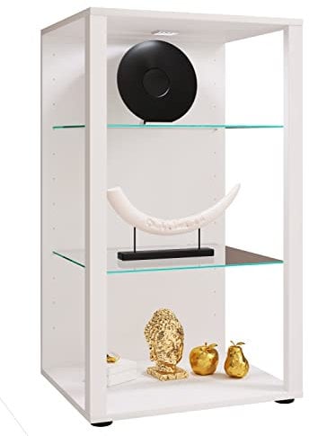 VCM Glasvitrine stehend | Vitrine Glas mit ESG-Sicherheitsglas | Maße ca .H. 90 x B. 52 x T. 44 cm | Standvitrine Glas | Modern und platzsparend | Glas Vitrinenschrank – Glasol XL Weiß