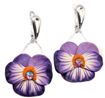 Scharlachrote Stiefmütterchen-Ohrringe, handgefertigt, Blumen-Ohrringe, exklusives Stück, originelles Geschenk, Geburtstagsgeschenk