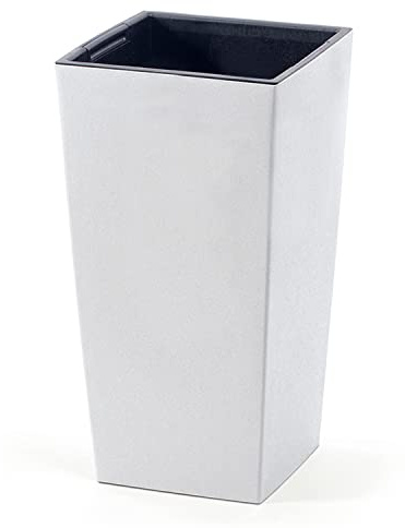 Pot de fleurs carré Urbi Square ECO WOOD décoratif en plastique et 33 % bois d'intérieur extérieur 24 x 24 x 45 cm Blanc design moderne 19 litres