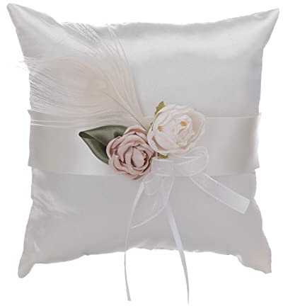 ISAKEN Hochzeit Ring Kissen Ring Bearer Kissen mit Blumen, Weiß Brautkissen Träger Kissen Ringschachtel Ringhalter Kissen, Heirat Paar Ring Halter Hochzeit Accessoires Für Eheringe Ringe