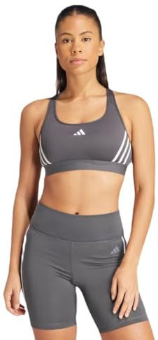 adidas Women's Powerimpact Train Medium-Support 3-Stripes Bra Sport-BH, Grey six/White, L A-B