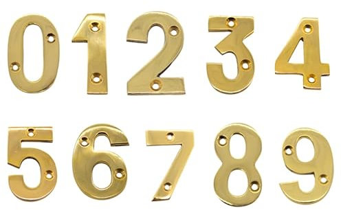 SOLID METAL BRASS HOUSE NUMBERS, Front Door Home 0 1 2 3 4 5 6 7 8 14