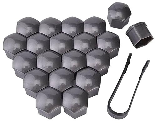 19mm Mutternabdeckungen,20 Stück Radschraubenkappen Mit Entfernung Werkzeug Sechskant-Reifen Muttern-abdeckungen Radmutterkappen Radbolzen Kappen Rad Mutter Cap Radbolzen Schutz Cover-Grau