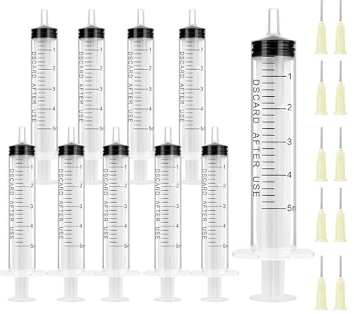 OFFCUP Spritzen-Set mit stumpfer Nadel, 10pcs Spritze 5ml und Kanüle, Plastiktube Einwegspritzen Kunststoff Spritze für Flüssigkeiten, Hobby, Modellbau und Heimwerk