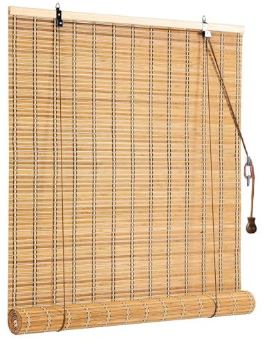 Store à Rouleau en Bambou Naturel,Store en Bambou Opaque à tirage latéral,Rideaux Romain Occultant,Protection Solaire et visuelle,pour Fenêtres Intérieur Extérieur,Largeur x Longueur (50cm x 100cm)