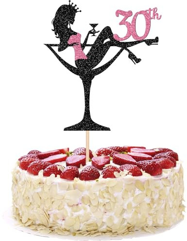 1 Stück 30th Sitzendes Mädchen Tortendeko, 30th Geburtstag Cake Topper Glitter High Heel Mädchen Kuchen Deko für Mädchen Lady Spa Bachelorette Thema Geburtstag Party Kuchen Dekorationen Rosa