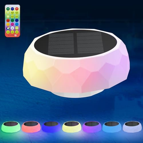 Auting Iluminación solar flotante para piscina con caja desinfectante, iluminación de estanque cambiante RGB de 7 colores, iluminación LED impermeable para piscina, lámparas solares para decoración de