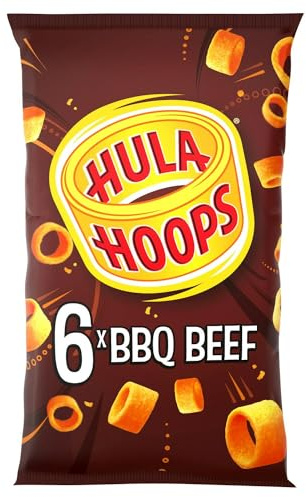 Hula Hoops BBQ BEEF Multipack Crisps 6 Pack 24g Packs, Case of 30 - Deliciously crunchy - No Artificial Colours or Flavours, Suitable for Vegetarians
