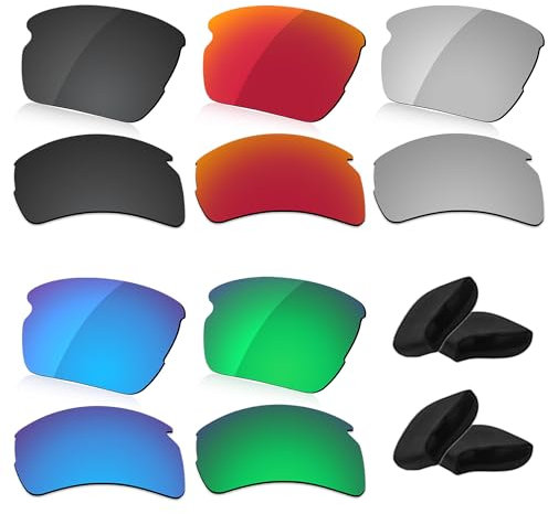 LenzReborn Polarisierte Gläser, Ersatz für Oakley Flak 2.0 XL OO9188 Sonnenbrille, Dunkelschwarz + Silbergrau + Feuerrot + Eisblau + Rasengrün, Dunkelschwarz + Silbergrau + Feuerrot + Eisblau +