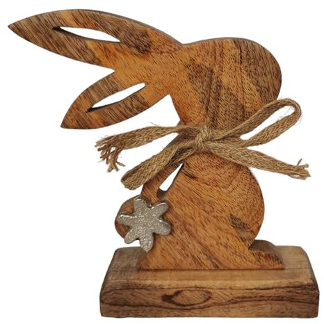 Goldbach Hase aus Holz auf Sockel 18cm groß mit Blume aus Alu Osterhase Osterdeko Aufsteller Ostern, 780264
