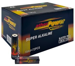 Batterie AA. Batterie alcaline AA da 1,5V in confezione da 72 batterie. 18 blister x 4 batterie. Batteria AA super resistente. Batterie AA LR6 ad alta potenza per tutti i tipi di prodotti elettronici.