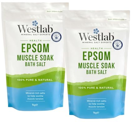 Westlab Health Epsom Bath Salts 1kg (2 Pack) | Help Soothe Tired Muscles While Relieving Tension & Supporting Muscle Health, 100% Pure Mineral-rich Salt