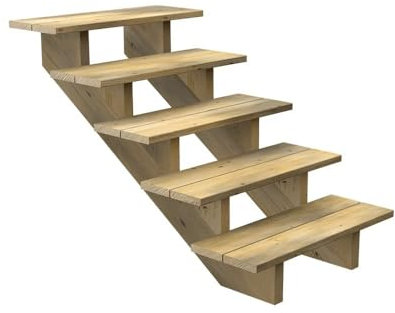 DECKLINEA Escalier Exterieur Bois - 5 Marches - Largeur : 80 cm - Marches découpables - sans Contremarches - Pin du Nord - Traité Autoclave - Kit de Fixation fournis