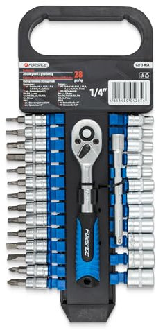 Stecknüsse- und Bits-Satz mit Ratsche im Kunststoffhalter 28-tlg. 6-kant (4-13mm) 1/4