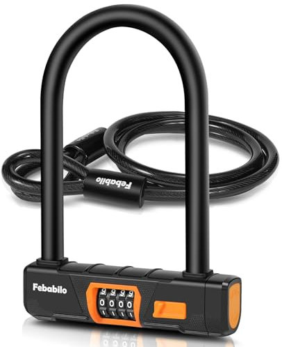 Candados de bicicleta antirrobo, combo de bloqueo en U para bicicleta, combinación reajustable de 4 dígitos, cerradura grande en forma de U con cable de acero de 5 pies para electricidad, bicicleta,