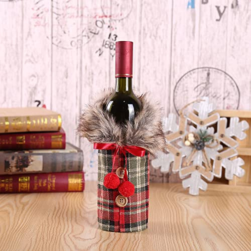 Sacs de vin, bouteilles de Noël, 6Pack Pull De Noël Bouteille De Vin Couvre Plaid Bouteille De Vin Vêtements Lin Bouteille De Vin Robe Avec Col En Fausse Fourrure Et Bouton Manteau Conception Sacs De