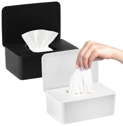 QBXMY7 2 x Spender für Windeltücher, nachfüllbarer Feuchttücher-Behälter, Feuchttücher-Behälter mit versiegeltem Deckel, hält Tücher frisch, Feuchttücheretuis (weiß/schwarz)