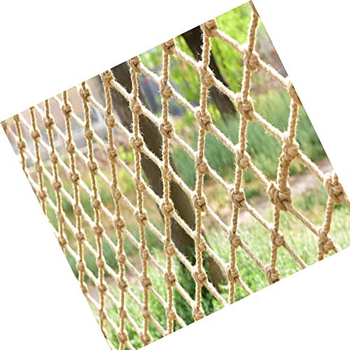 FOELANNE Jute-Hanf-Netz, Seilnetz für Spielplatz, Treppengeländer Deckendekoration Balkon Hanfseilnetz Hochleistungs-Ladungsnetz Hanfkriechgartenzaunnetz Kletternetz(1x3m)