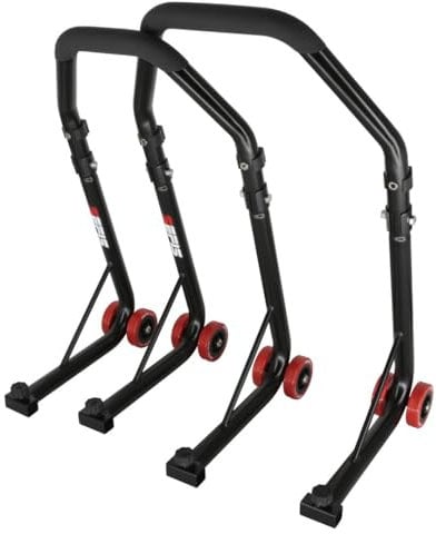 SEFIS D18 Motorradständer Set Vorder- und Hinterrad Motorradheber Serviceständer Front und Heck Motorrad montageständer ständer (Schwarz, 2in1 / Standard)