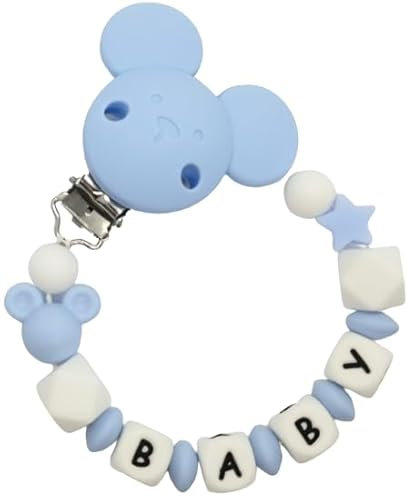 maus Silikon Schnullerkette mit Wunschname – Maus Motiv mit Stern – Personalisierter Schnullerhalter – BPA-frei & Handgemacht – Perfektes Babygeschenk zur Geburt oder Babyshower (Blau)