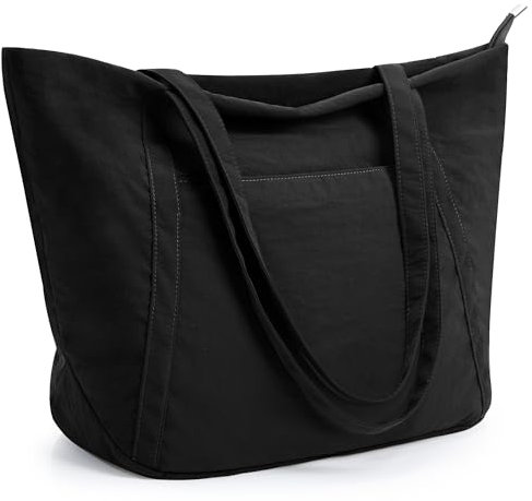 KALIDI Shopper Tasche Damen Uni Tasche Groß Tote Bag Schwarze Handtasche mit Reißverschluss Für Arbeit, School, BüRo, Schule