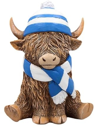 Kilts Wi Hae Cute Blue And White Scarf And Hat Wearing Highland Cow Coo Statue