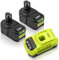 2 Packs 8.0Ah Ersatz für Ryobi Akku 18V mit Ladegerät Kompatibel mit Ryobi Akku P108 P107 P105 P104 P103 P102 P101 P100 RB18L50 RB18L40 RB18L25 RB18L15 Kompatibel mit Ryobi Ladegerät
