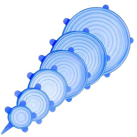 6 Coperchi in Silicone Adattabili per Alimenti, Riutilizzabili, Durevoli ed Ecologici, Coperchi di Varie Dimensioni per Contenitori