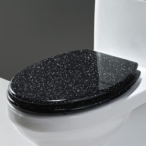 Lunette de toilette à paillettes, allongé, antidérapant, fermeture douce, facile à nettoyer, noir pailleté