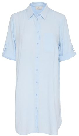 KAFFE Damen Women's Shirt Dress Buttons 3/4 Sleeves Loose Fit Above Knee Length Kleid, Nantucket Breeze, 40