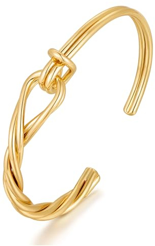ENSKEFEN Zierliche Gold Liebesknoten Manschettenarmbänder für Damen Einfacher Gedrehter Doppelknoten Offener Armreif Verstellbares dünnem Draht Freundschaftsarmband Schmuck