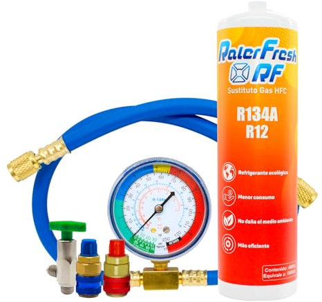 Ralerfresh RF Gaz réfrigérant organique pour climatiseur de voiture équivalent à 1000 g remplace les gaz R134a et R12 (bouteille + manomètre avec tuyau + 2 connecteurs)