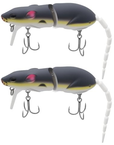 eMagTech 2pcs Rat Mouse Swimbait 15g 15.5cm Topwater Jointed Crankbait for Predator Fish Pike Fishing