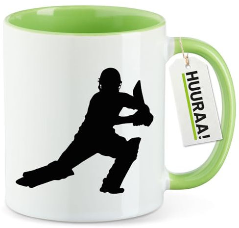 Huuraa Kaffeebecher Cricket Silhouette Geschenk 330ml Grün Cricket Mitbringsel