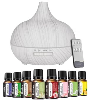 Diffusers 500ML with 8 Essential Oils Set - Essential Oil Diffuser with Remote Control - Aromatherapy Oil Diffusers With 7 LED Lights -Silver Ultrasonic Cool Mist - For Home Bedroom Office