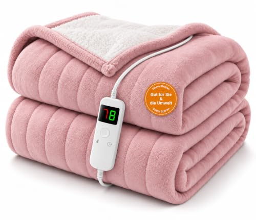 L'AGRATY Heizdecke,Wärmedecke 180x130cm,Wärme-heizdecke mit Abschaltautomatik,6 Heizstufen,10-Stunden-Timer,Wärmedecke Elektrisch mit Überhitzungsschutz Maschinenwaschbar(Rosa)