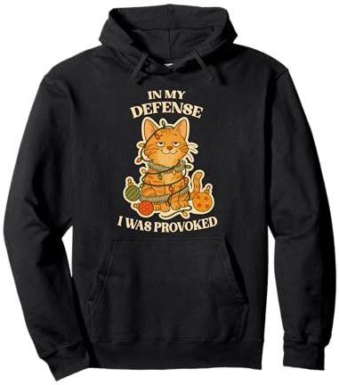 In My Defense I was Provoked Christmas Cat Holiday Lametta Pullover Hoodie