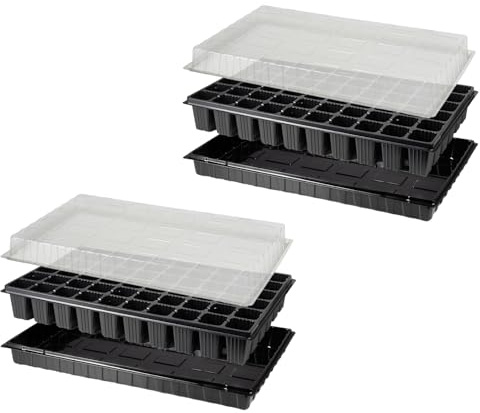 Pullmer Anzuchtplatte mit Untersetzer & Deckel, Topfplatte, 2er-Pack, Anzuchtschale für 60 Pflanztöpfe 46x46x H70 mm– Zimmergewächshaus, Anzucht Set für Gemüse, Kräuter & Blumen_JKDEC