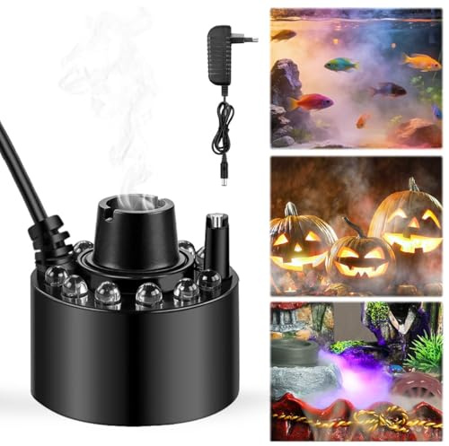 Nebulizzatore ad Ultrasuoni, Mini Macchina del Fumo Fogger con 12 LED Luci Colorate, Mini Generatore di Nebbia, Nebulizzatore per Stagno Acquari Fontana, Nebulizzatores per Halloween