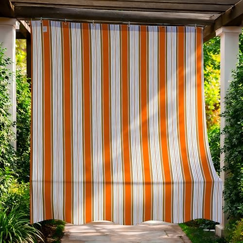 VKZ Tenda da Sole a Caduta per Balcone 145x290 cm, Tenda Parasole Esterno con Strisce, Protezione UV, Tenda da Sole Verticale per Terrazza, Balcone e Giardino (Arancio)