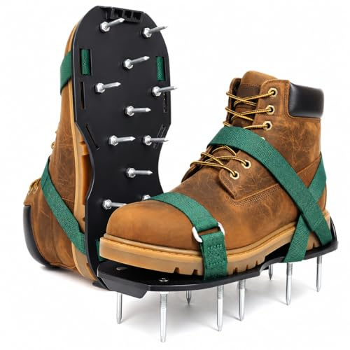 Sillar Scarpe Arieggiatore Prato 2 in 1, Scarpe Chiodate per Areazione Prato, Terreno e Giardino, Scarificatore Manuale con Chiodi 55 mm e 40 mm, per Pavimenti e Massetto, Taglie 37-48