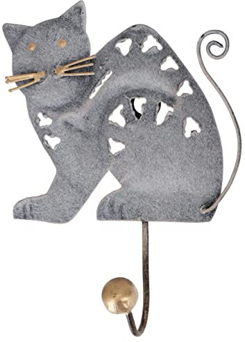 GURU SHOP Kleiner Garderobenhaken, Metall Kleiderhaken - Katze 2, 18x12x4 cm