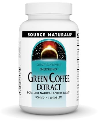 Source Naturals Energizing Green Coffee Extract, Powerful Natural Antioxidant*, 500 mg Tablet - 120 Tablets