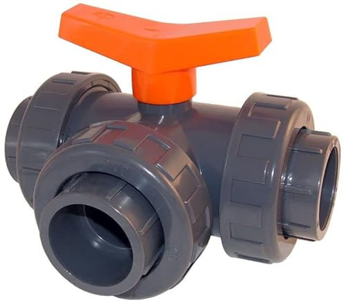 SIBO PVC 3 Wege Kugelhahn 50mm T-Bohrung mit 3 Klebemuffen bis 10Bar TOP Qualität