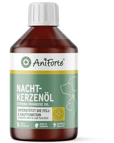 AniForte Nachtkerzenöl für Hunde und Katzen 250 ml – Naturöl für glänzendes Fell & Vitale Haut, mit Omega 6 & Omega 9 Fettsäuren, unterstützt Immunsystem, Barf Zusatz